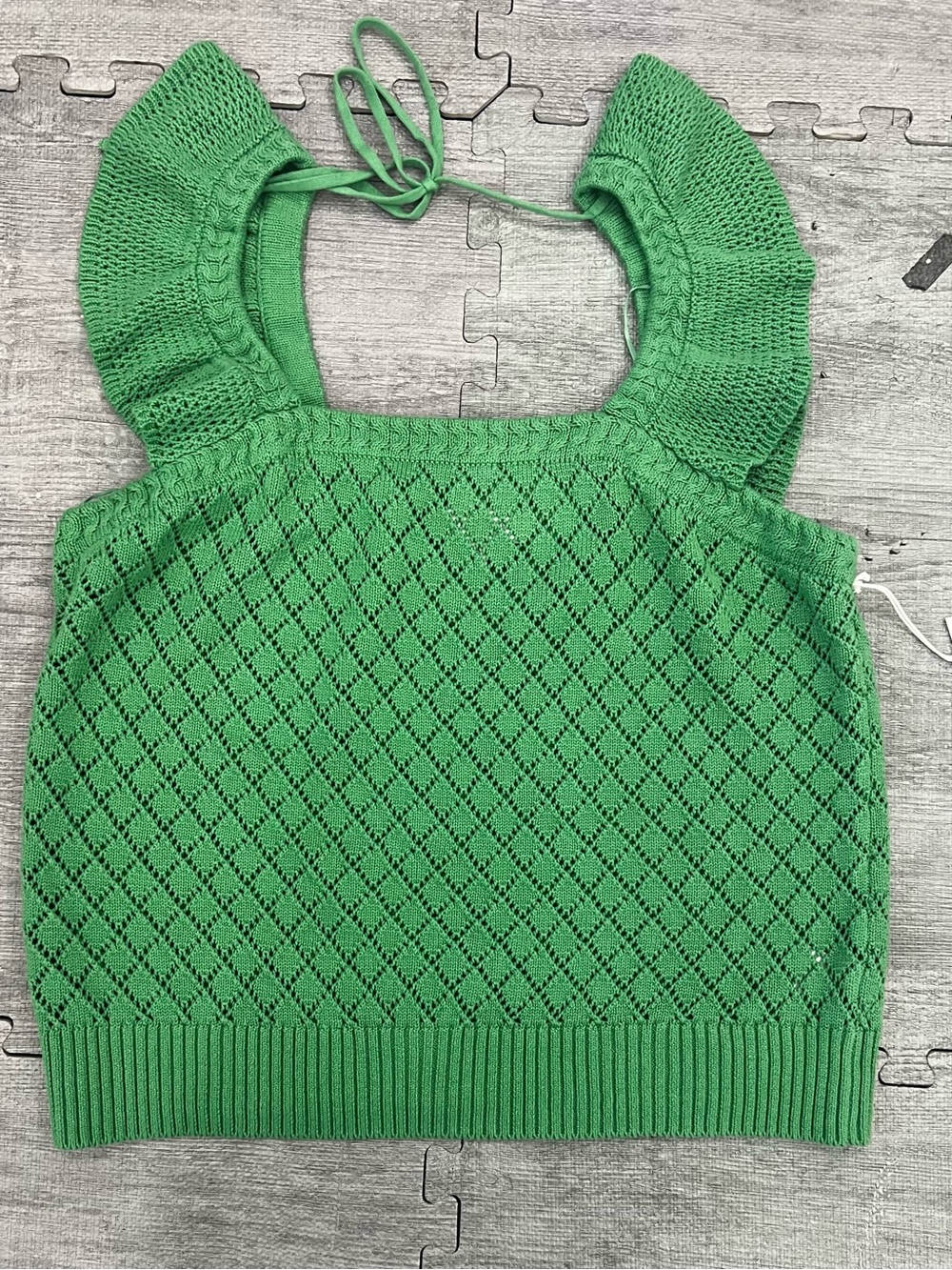 Free Assembly Green Solid Knit Square Neck Ruffle Sleeveless Stretch Tank XXL